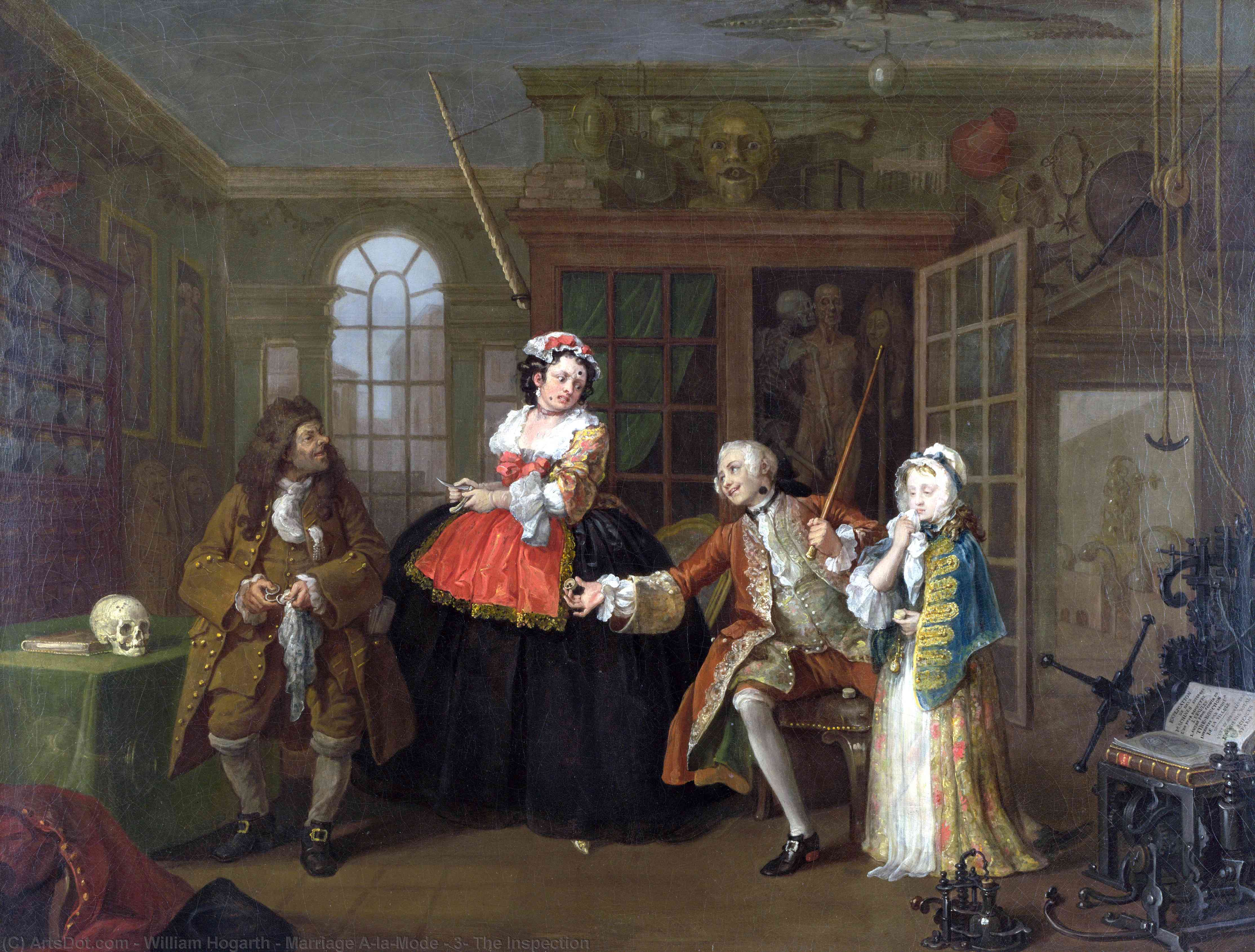 WikiOO.org - Enciklopedija dailės - Tapyba, meno kuriniai William Hogarth - Marriage A-la-Mode - 3, The Inspection