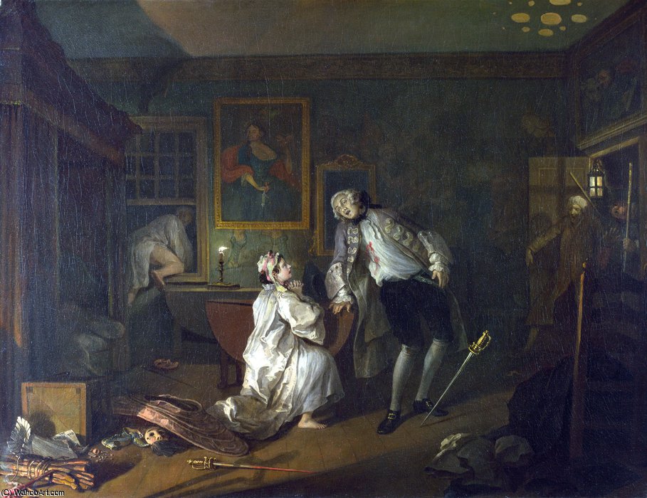 WikiOO.org - Енциклопедия за изящни изкуства - Живопис, Произведения на изкуството William Hogarth - Marriage A-la-Mode - 5, The Bagnio