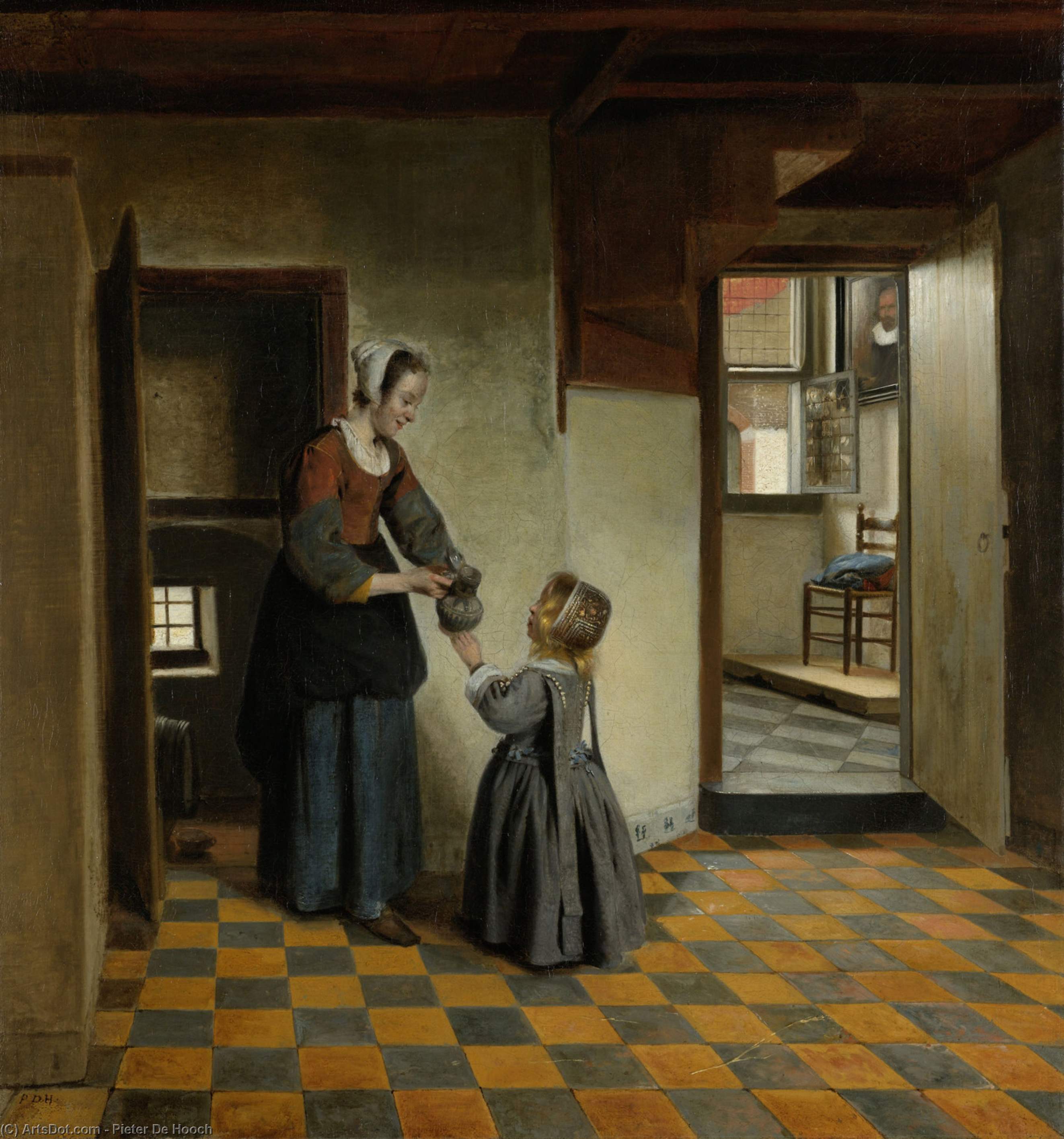 Wikioo.org – L'Encyclopédie des Beaux Arts - Peinture, Oeuvre de Pieter De Hooch - femme a enfant dans  une  buffet