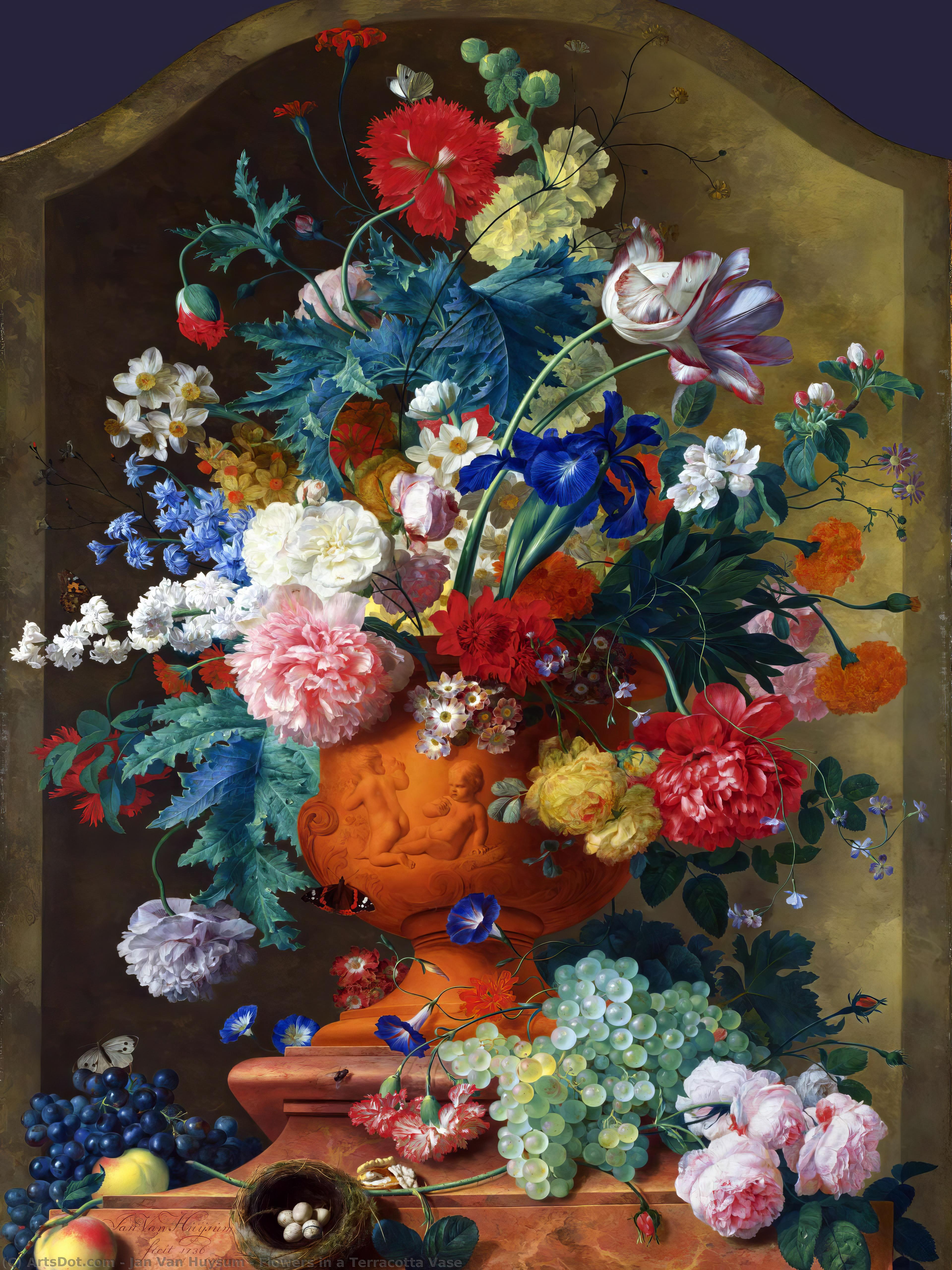 Wikioo.org - The Encyclopedia of Fine Arts - Painting, Artwork by Jan Van Huysum - Flowers in a Terracotta Vase