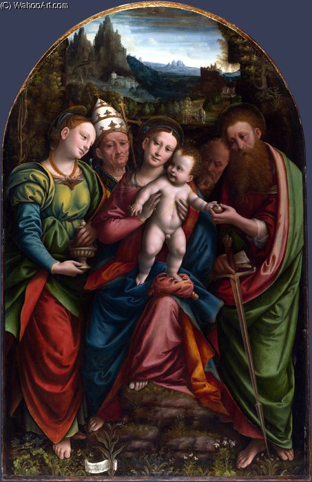 Wikioo.org - The Encyclopedia of Fine Arts - Painting, Artwork by Bernardino Lanino - The Madonna and Child with Saints