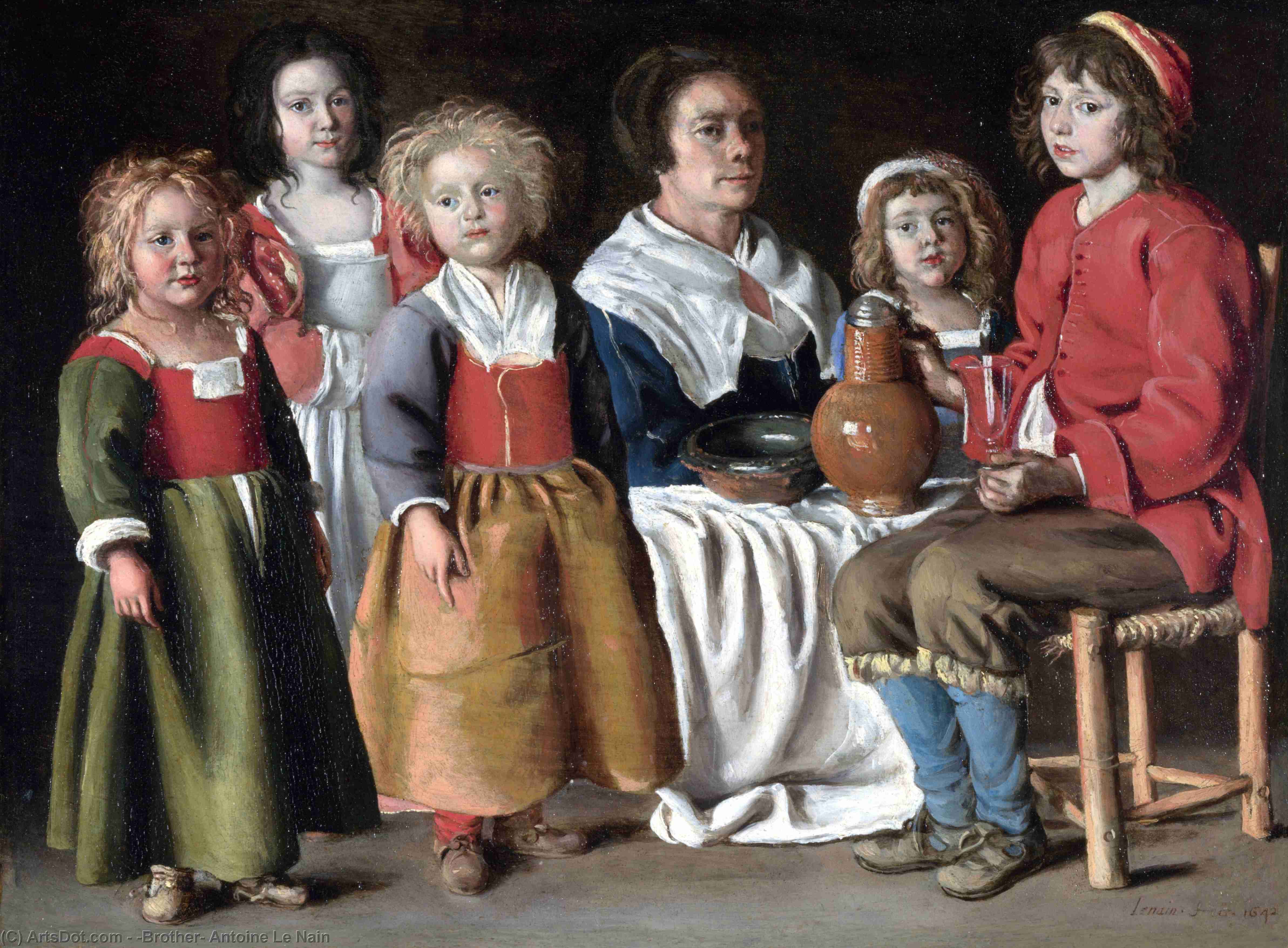 Wikioo.org - The Encyclopedia of Fine Arts - Painting, Artwork by Antoine (Brother) Le Nain - A Woman and Five Children