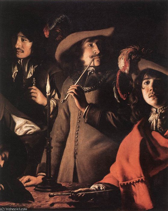 WikiOO.org - Encyclopedia of Fine Arts - Lukisan, Artwork Antoine (Brother) Le Nain - Smokers in an Interior (detail)