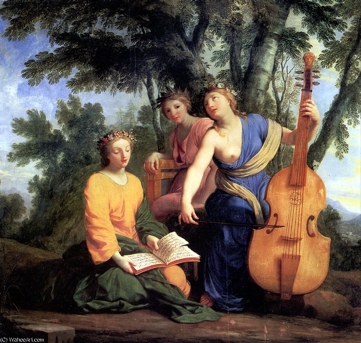 Wikioo.org - The Encyclopedia of Fine Arts - Painting, Artwork by Eustache Le Sueur (Lesueur) - Melpomene, Erato and Polyhymnia