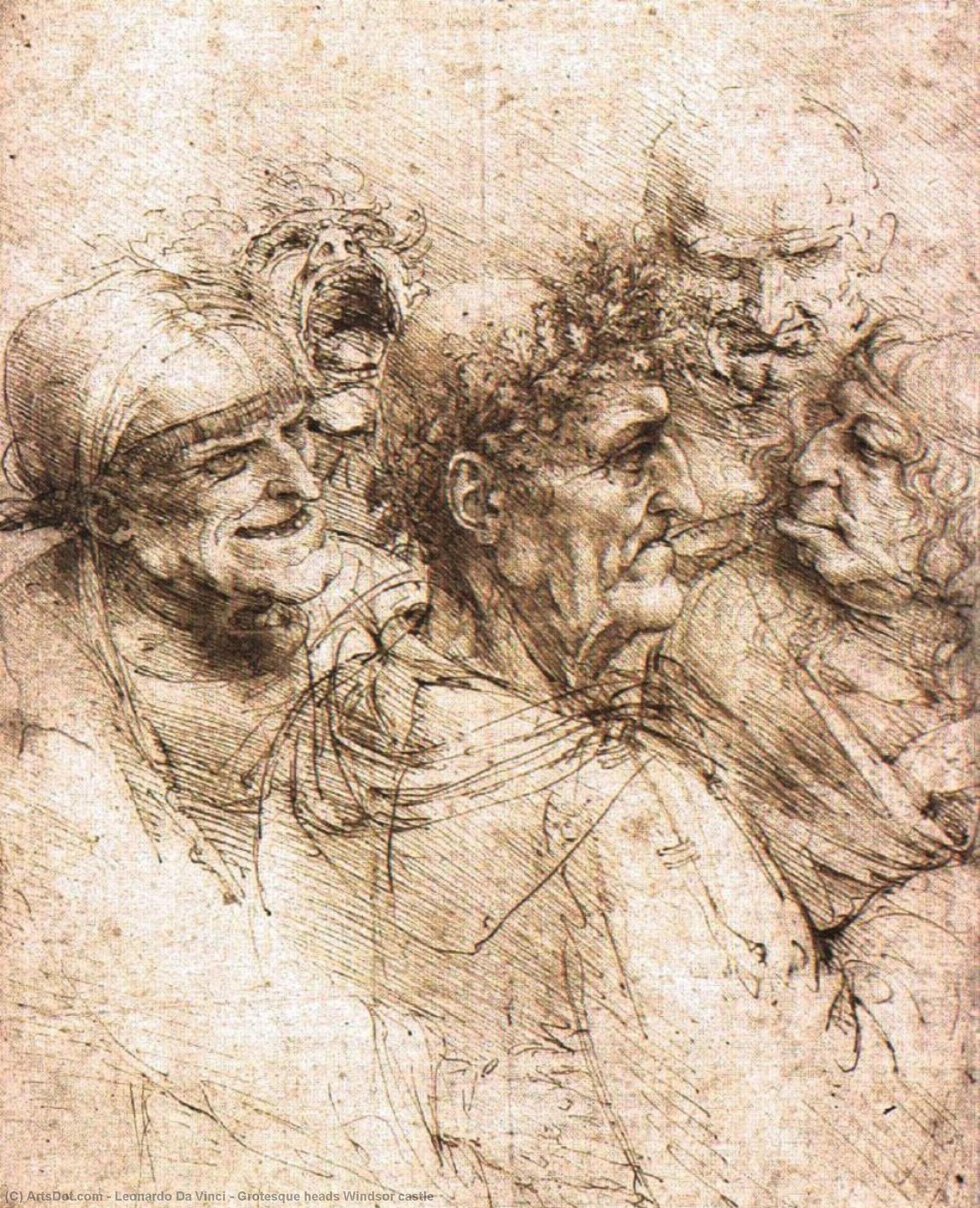 WikiOO.org - Encyclopedia of Fine Arts - Festés, Grafika Leonardo Da Vinci - Grotesque heads Windsor castle