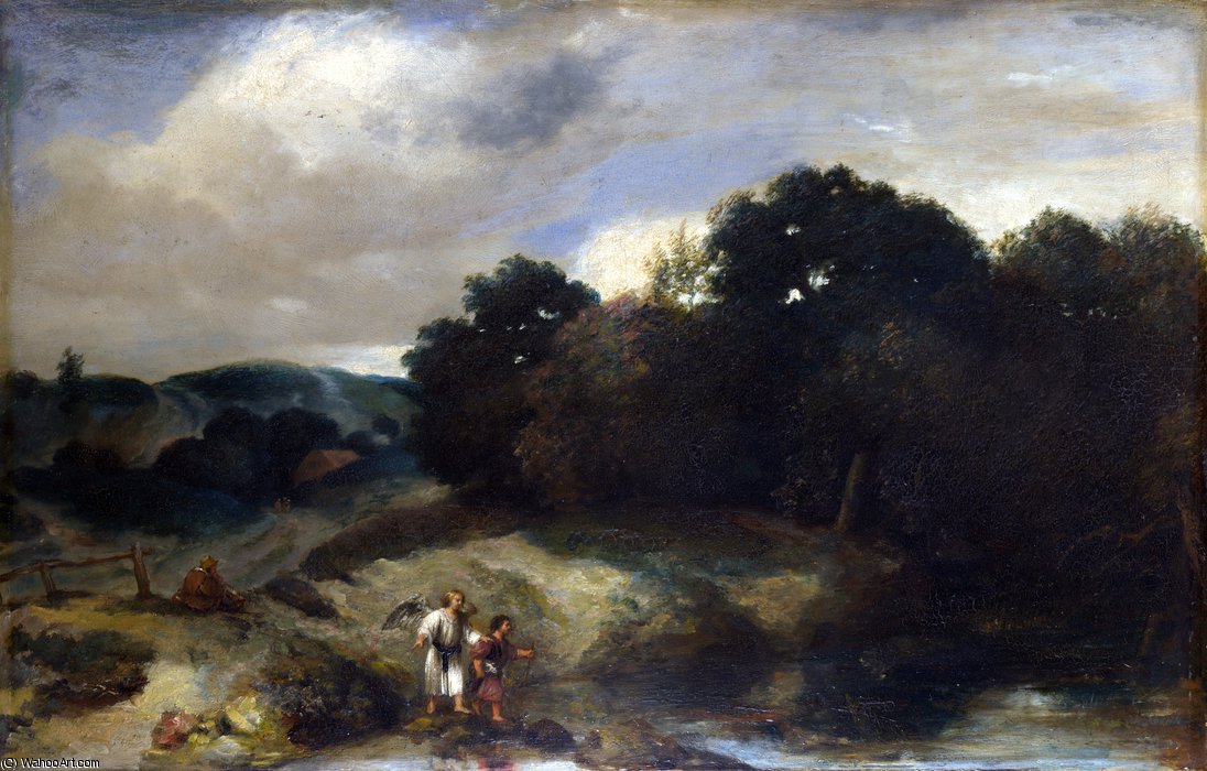 Wikioo.org - The Encyclopedia of Fine Arts - Painting, Artwork by Jan Andrea Lievens - A Landscape with Tobias and the Angel