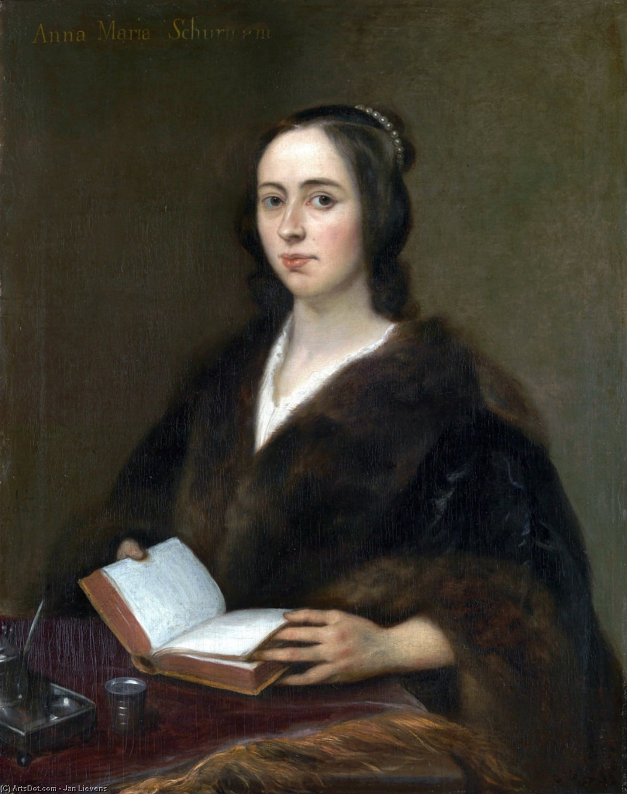 Wikoo.org - موسوعة الفنون الجميلة - اللوحة، العمل الفني Jan Andrea Lievens - Portrait of Anna Maria van Schurman