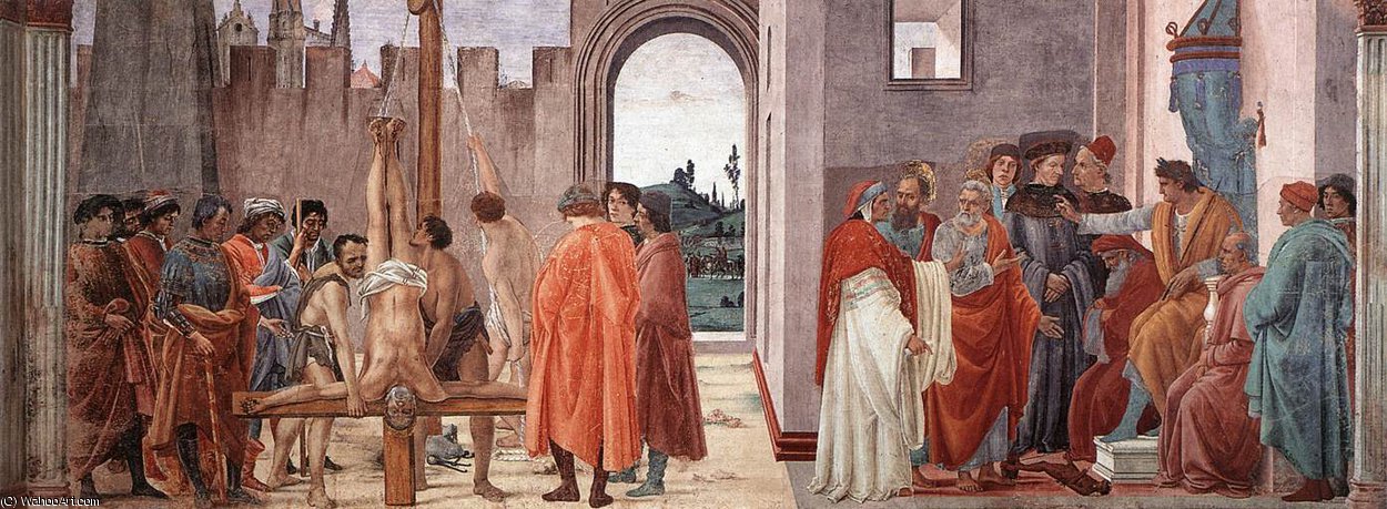 Wikioo.org – L'Encyclopédie des Beaux Arts - Peinture, Oeuvre de Filippino Lippi - Cappella Brancacci-Dispute avec Simon Magus et la crucifixion de Pierre
