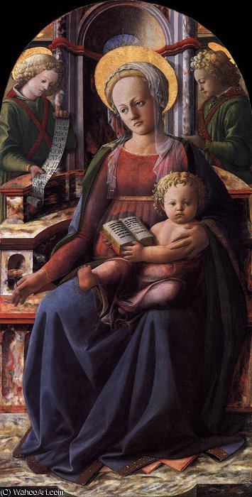 Wikioo.org - The Encyclopedia of Fine Arts - Painting, Artwork by Fra Filippo Lippi - and Child Enthroned with Two Angels