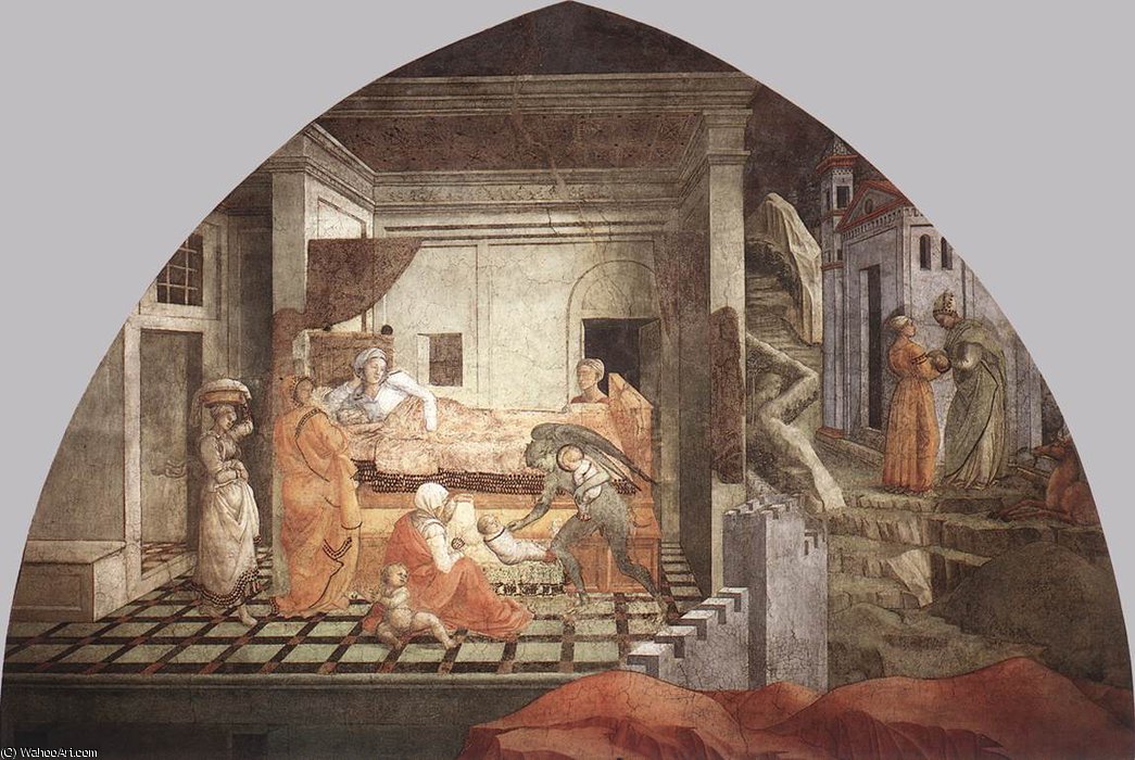 WikiOO.org – 美術百科全書 - 繪畫，作品 Fra Filippo Lippi - 普拉托，圣斯蒂芬的诞生和另外一个孩子替换
