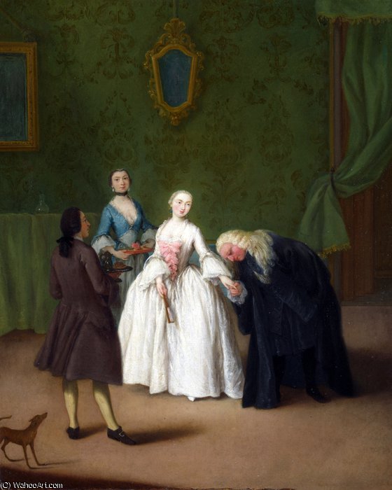 WikiOO.org - Encyclopedia of Fine Arts - Schilderen, Artwork Pietro Longhi - A Nobleman kissing a Lady's Hand