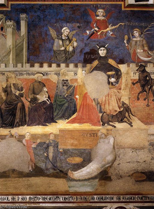 Wikioo.org – L'Encyclopédie des Beaux Arts - Peinture, Oeuvre de Ambrogio Lorenzetti - Bon et mauvais-Allégorie de Bad gouvernement (détail)