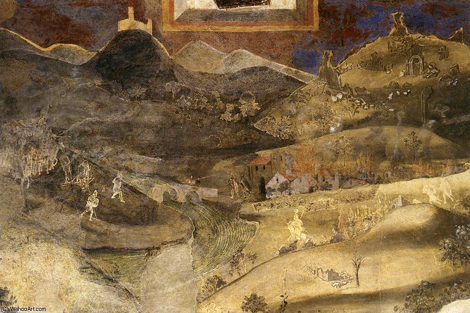 Wikioo.org - The Encyclopedia of Fine Arts - Painting, Artwork by Ambrogio Lorenzetti - Good and Bad-Effects of Bad Government on the Countryside (detail)