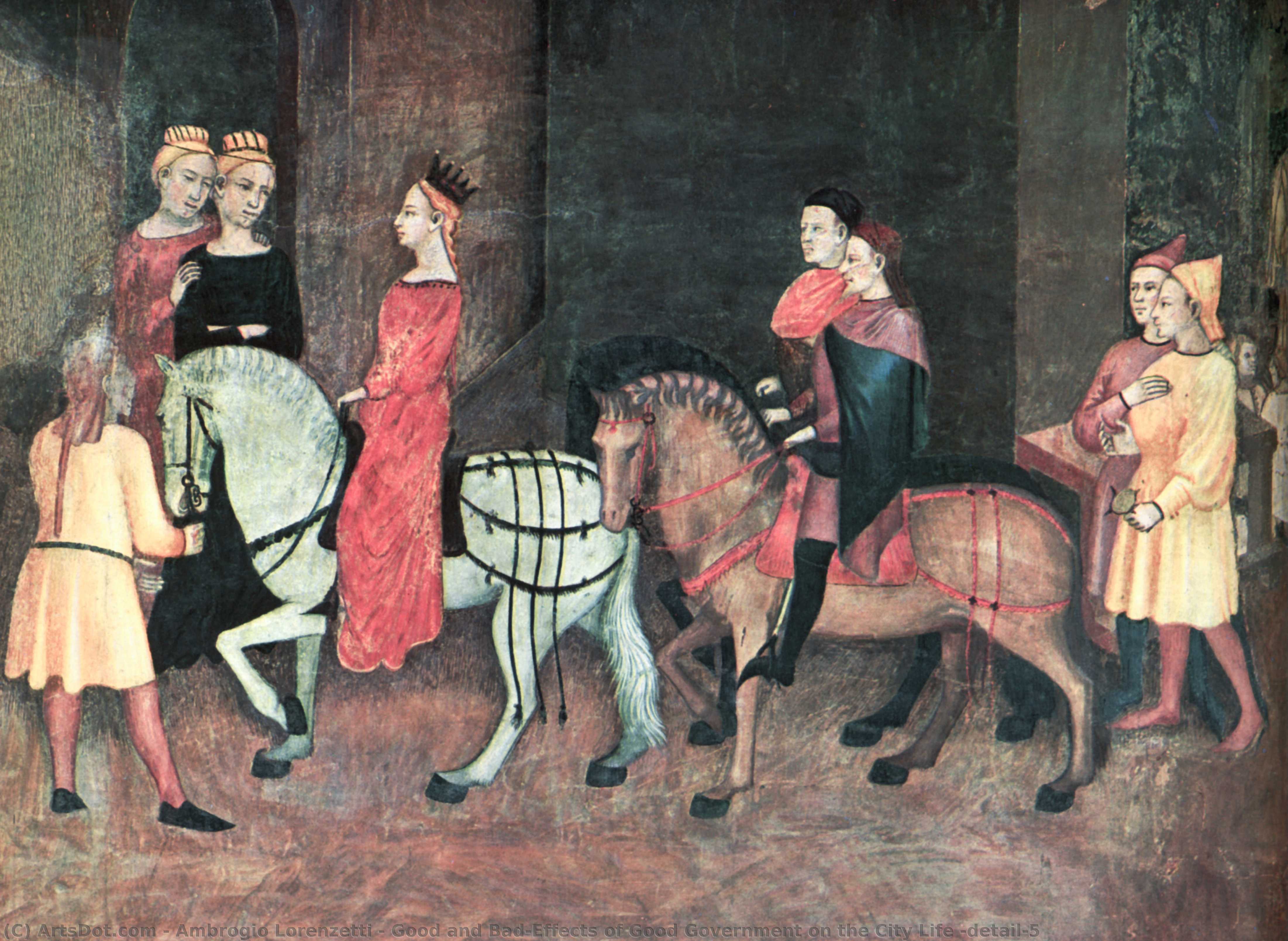 Wikioo.org – La Enciclopedia de las Bellas Artes - Pintura, Obras de arte de Ambrogio Lorenzetti - Bueno y Bad-Effects de bueno Gobierno en el vida en la ciudad ( detalle ) 5