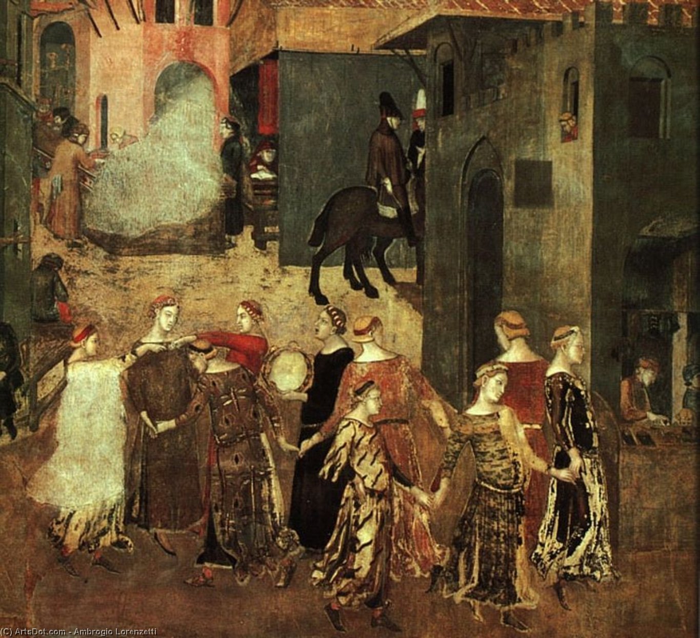 Wikioo.org - The Encyclopedia of Fine Arts - Painting, Artwork by Ambrogio Lorenzetti - Effect of Good Government on the City (1