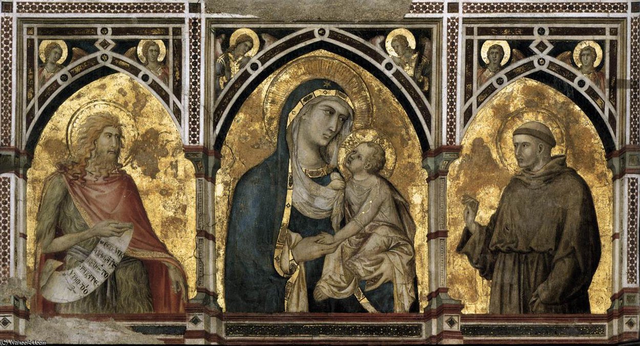 Wikioo.org - The Encyclopedia of Fine Arts - Painting, Artwork by Pietro Lorenzetti - Assisi-arch-Madonna and Child with St Francis and St John the Baptist