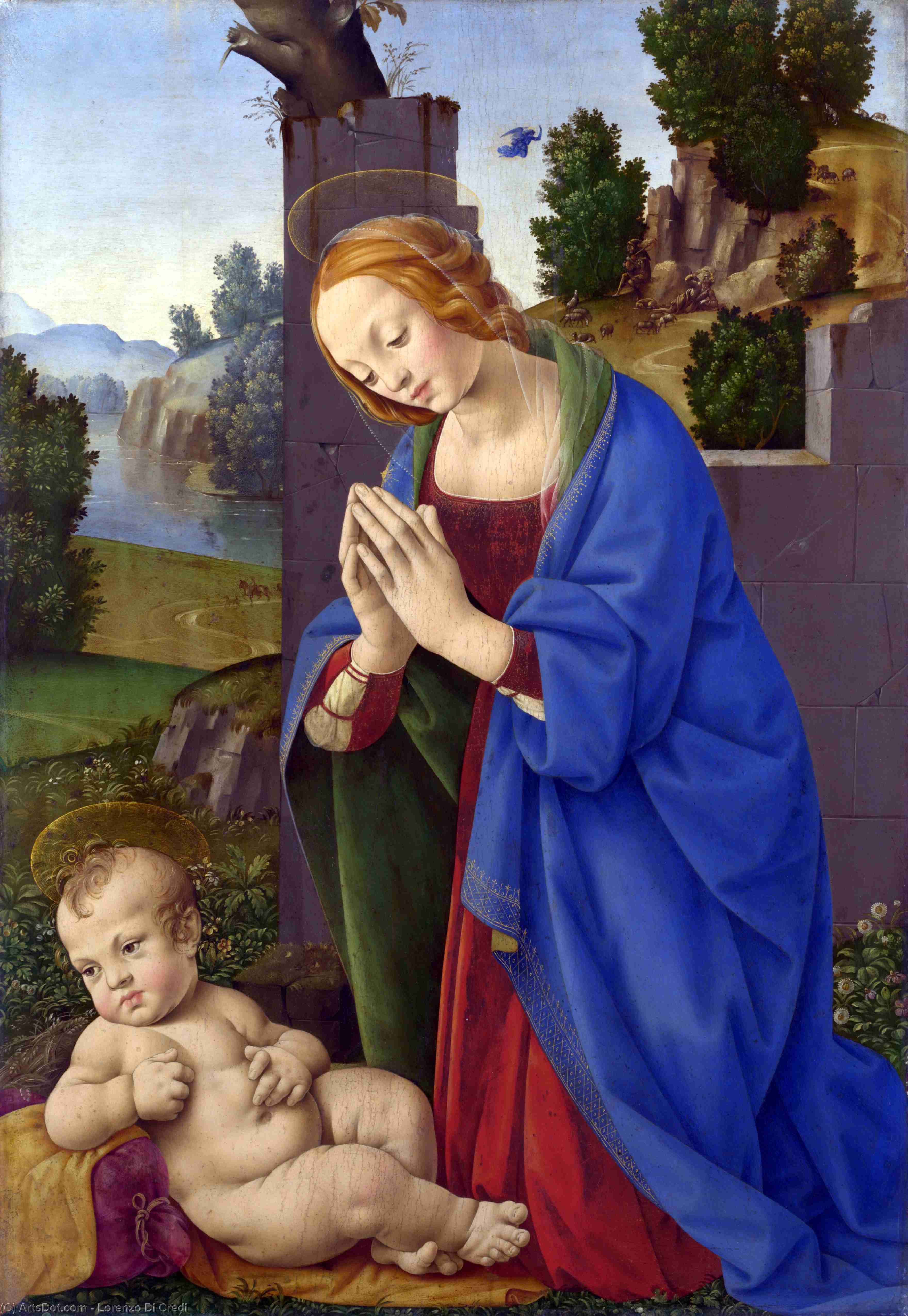 Wikioo.org - The Encyclopedia of Fine Arts - Painting, Artwork by Lorenzo Di Credi - The Virgin adoring the Child