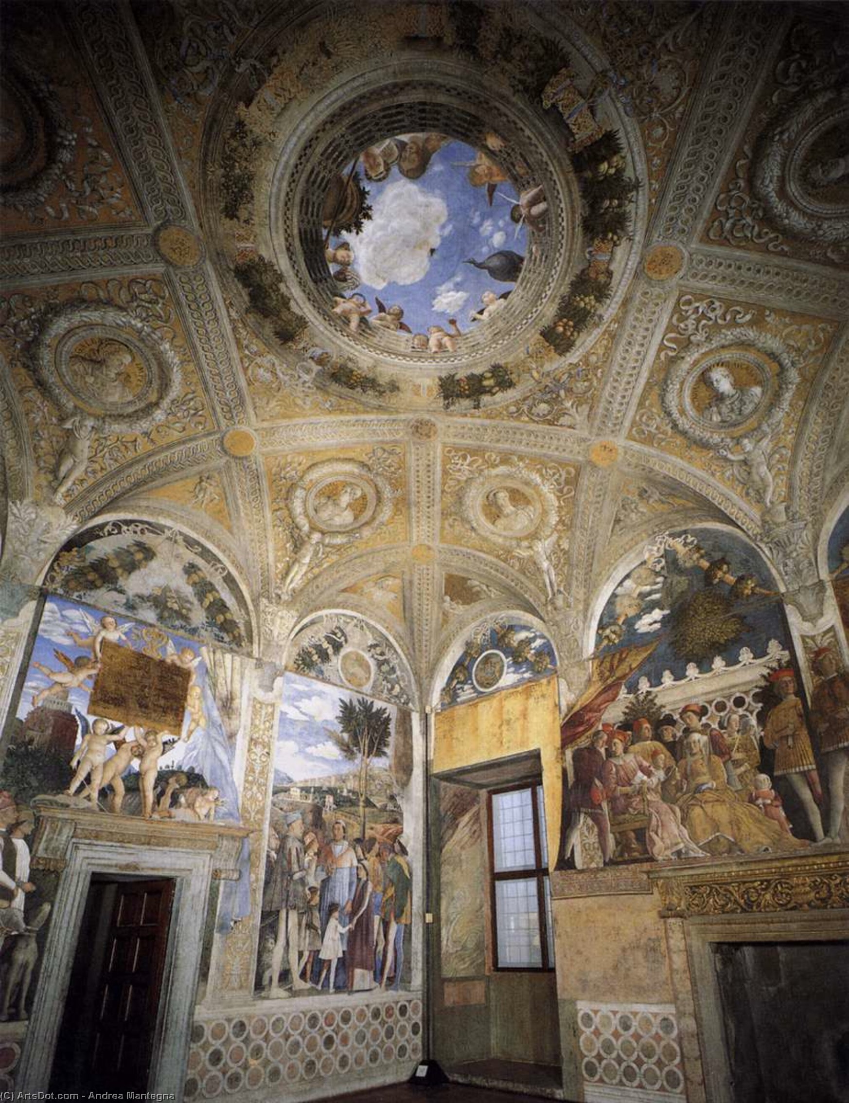 Wikioo.org - The Encyclopedia of Fine Arts - Painting, Artwork by Andrea Mantegna - DucalPalace - View of the west and north walls and the ceiling