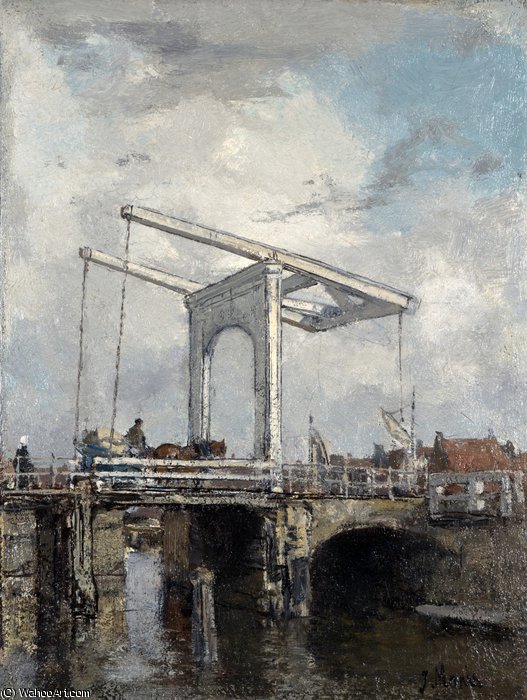Wikioo.org - The Encyclopedia of Fine Arts - Painting, Artwork by Jacob Henricus Maris - A Drawbridge in a Dutch Town