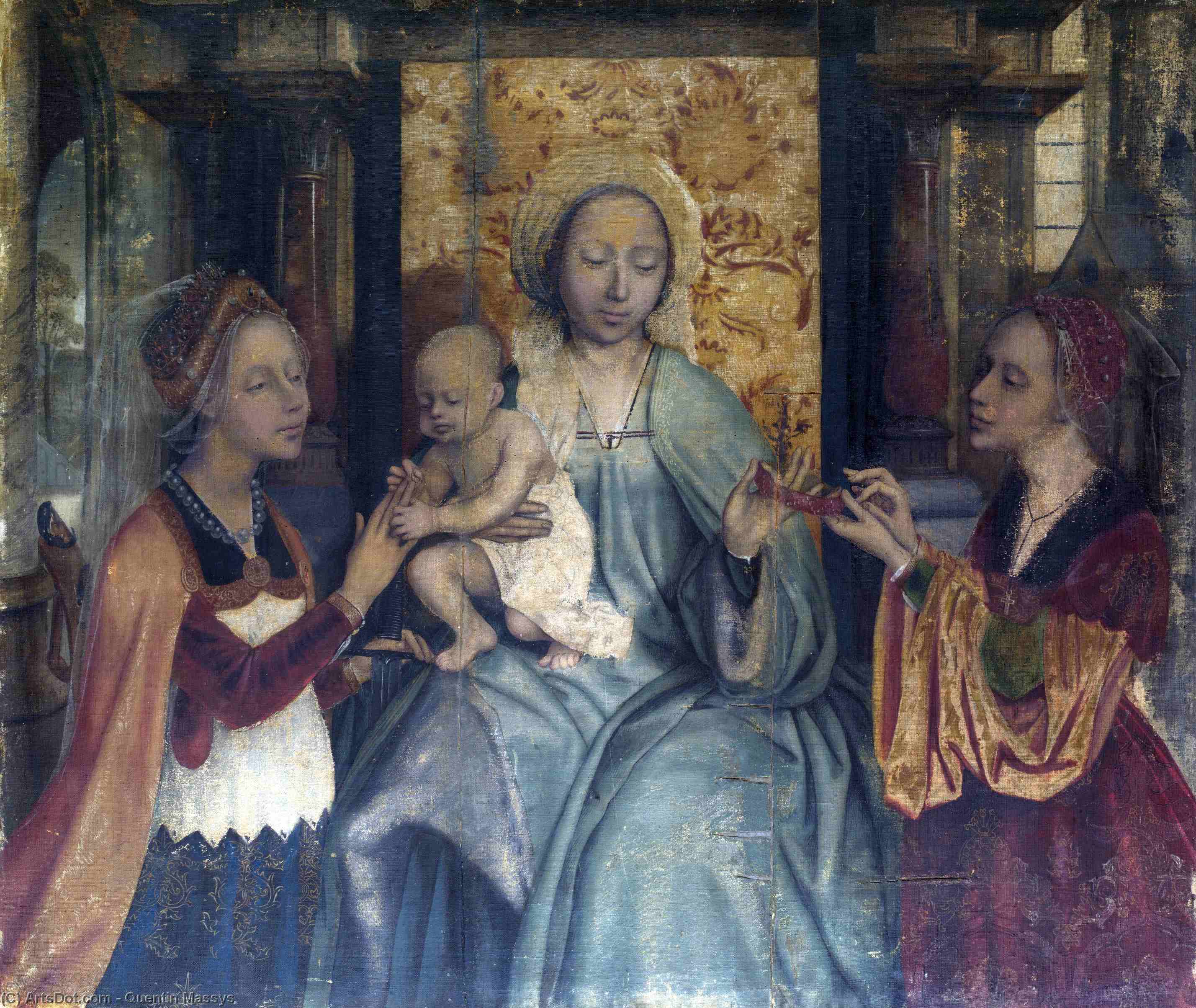 Wikioo.org - The Encyclopedia of Fine Arts - Painting, Artwork by Quentin Massys - The Virgin and Child with Saints Barbara and Catherine