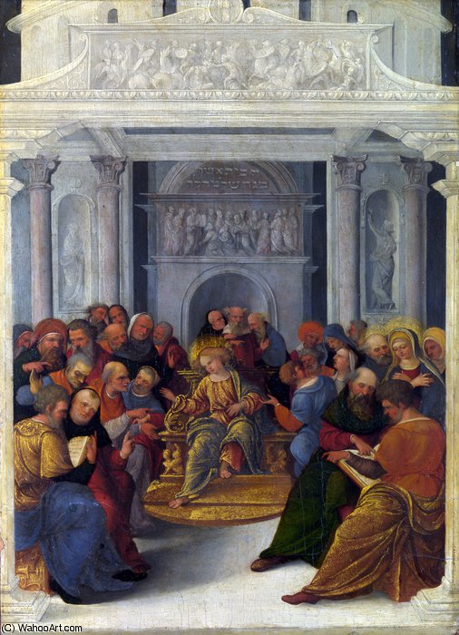 WikiOO.org - Encyclopedia of Fine Arts - Festés, Grafika Ludovico Mazzolino - Christ disputing with the Doctors