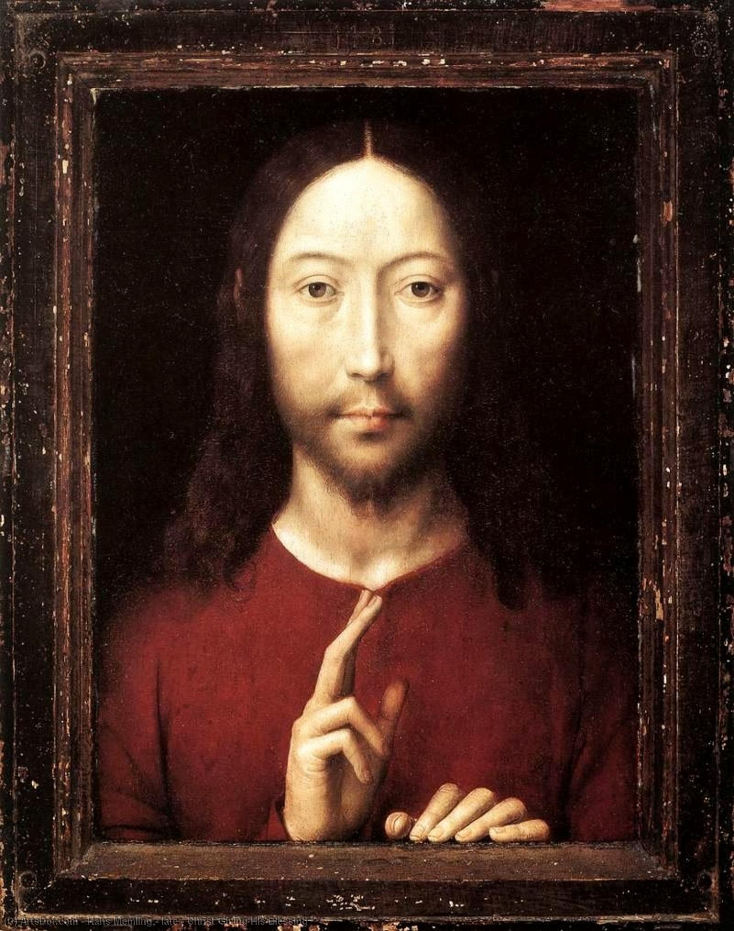 Wikioo.org – La Enciclopedia de las Bellas Artes - Pintura, Obras de arte de Hans Memling - tardío -   Cristo  dando  su  bendición