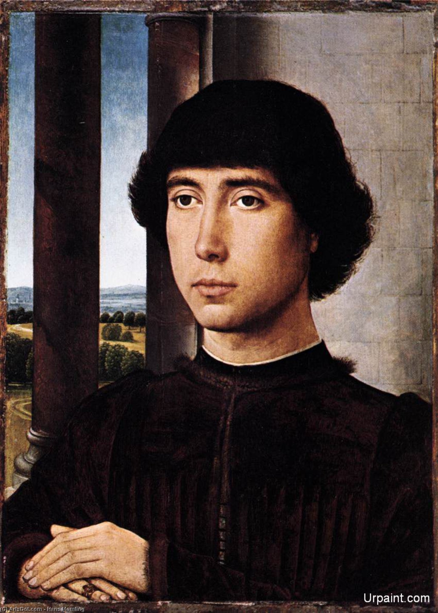 Wikioo.org - The Encyclopedia of Fine Arts - Painting, Artwork by Hans Memling - late - Portrait of a Man at a Loggia