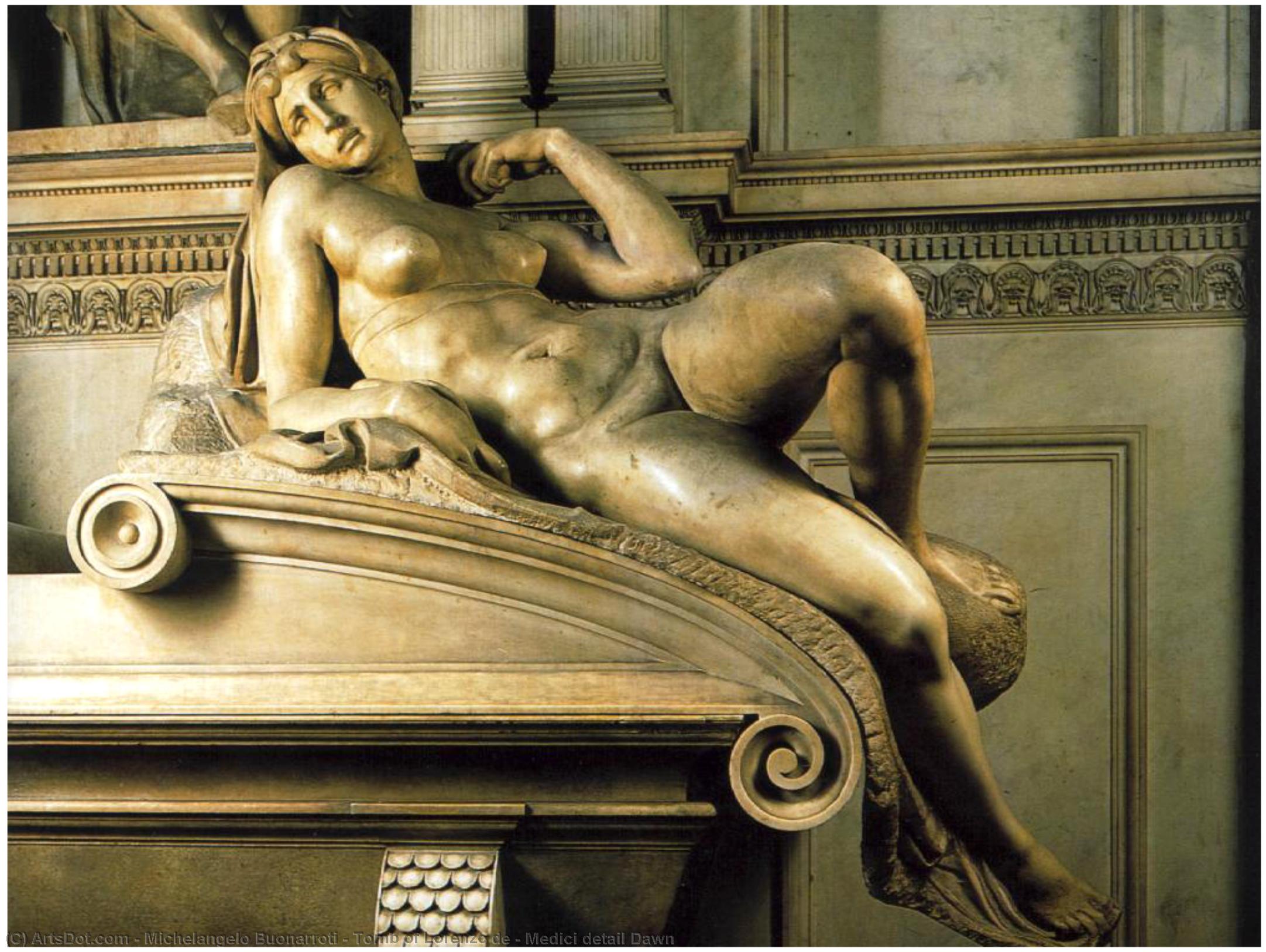 WikiOO.org - Enciclopédia das Belas Artes - Pintura, Arte por Michelangelo Buonarroti - Tomb of Lorenzo de - Medici detail Dawn