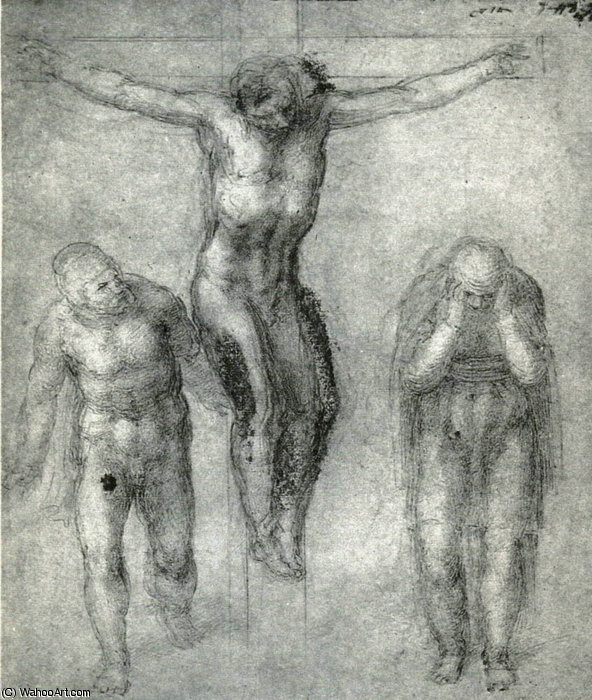 Wikioo.org - The Encyclopedia of Fine Arts - Painting, Artwork by Michelangelo Buonarroti - Study for Christ on the cross with Mourners
