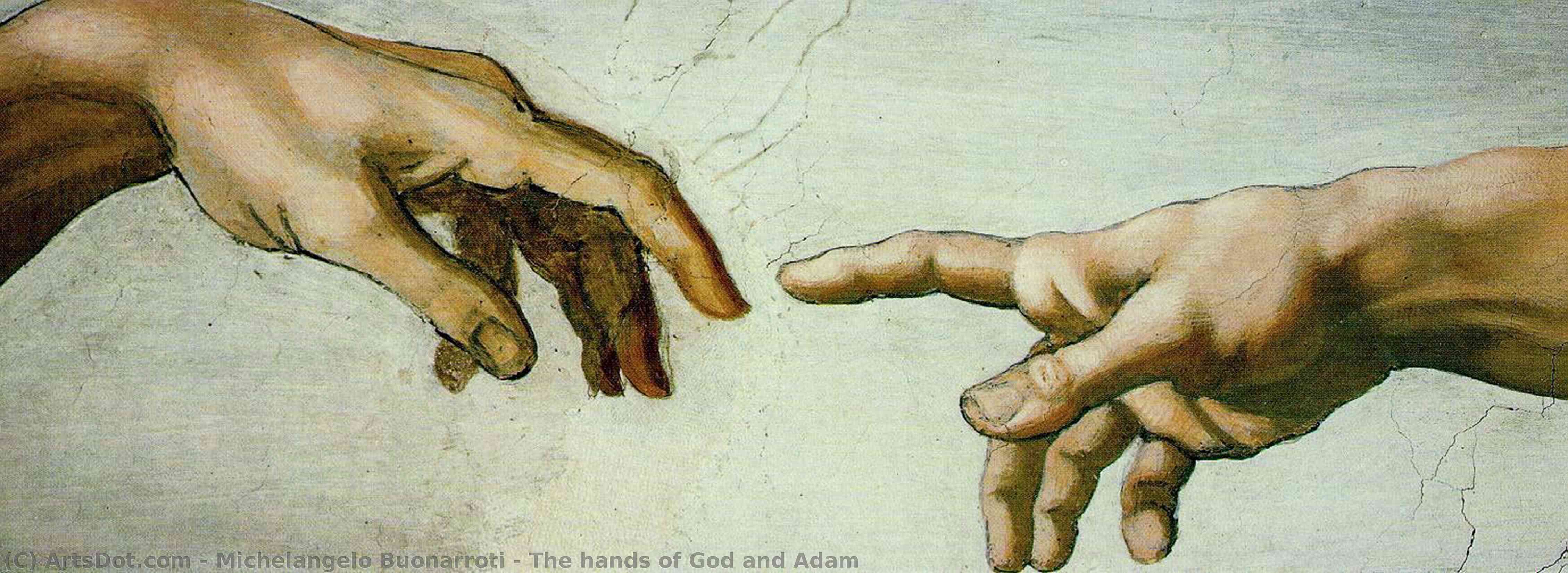 Wikioo.org - The Encyclopedia of Fine Arts - Painting, Artwork by Michelangelo Buonarroti - The hands of God and Adam