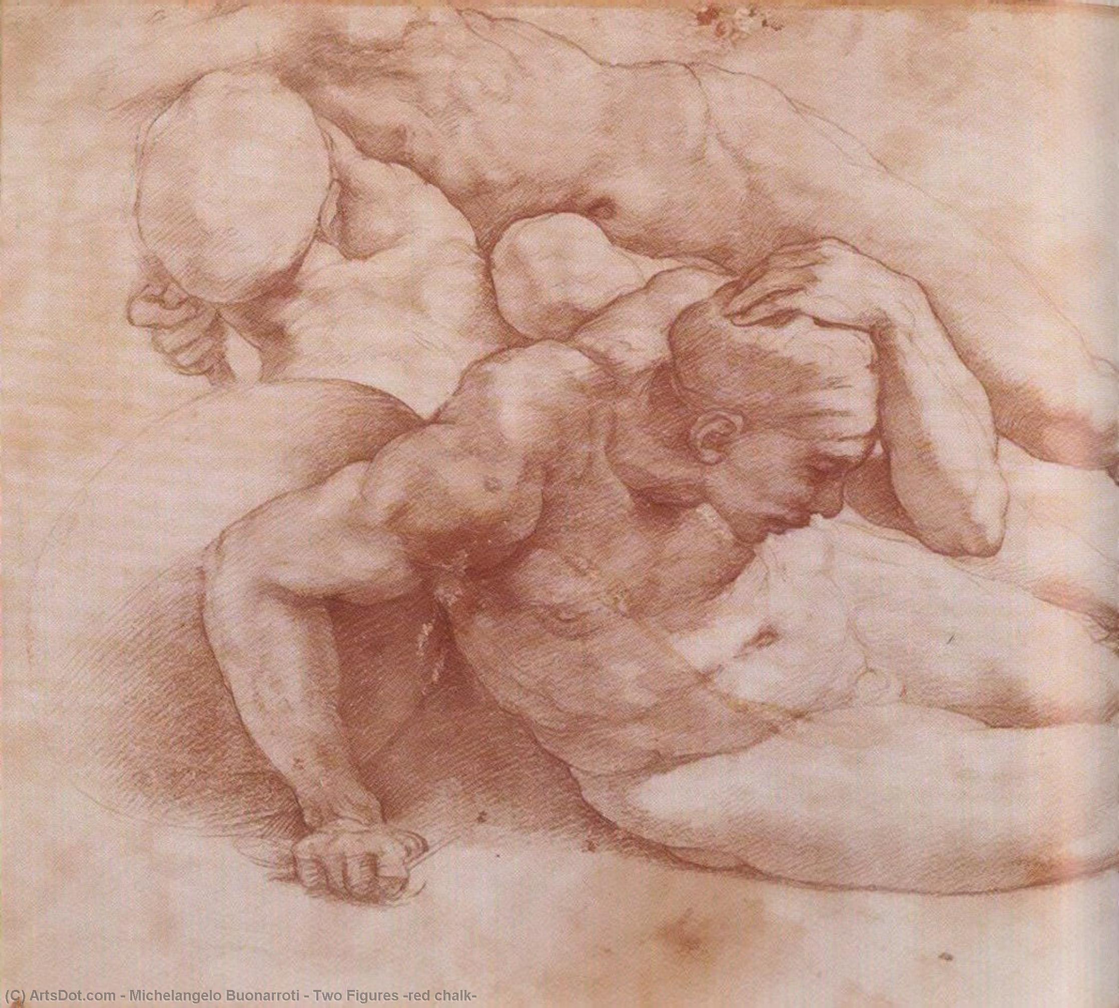 WikiOO.org - Encyclopedia of Fine Arts - Lukisan, Artwork Michelangelo Buonarroti - Two Figures (red chalk)