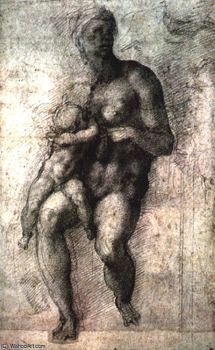 Wikioo.org - The Encyclopedia of Fine Arts - Painting, Artwork by Michelangelo Buonarroti - - Study for a Madonna and Child