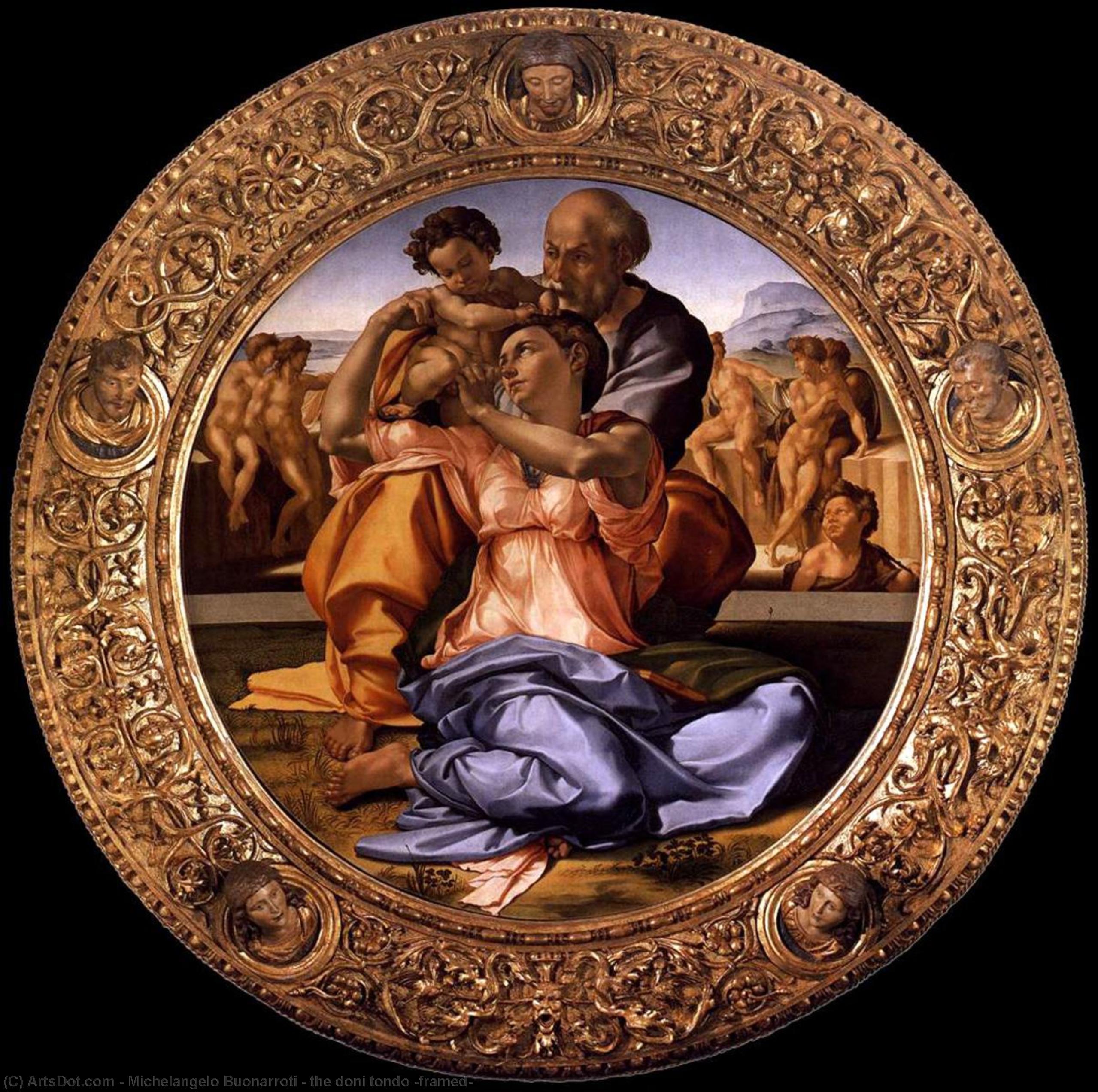 Wikioo.org – L'Enciclopedia delle Belle Arti - Pittura, Opere di Michelangelo Buonarroti - il tondo doni incorniciato