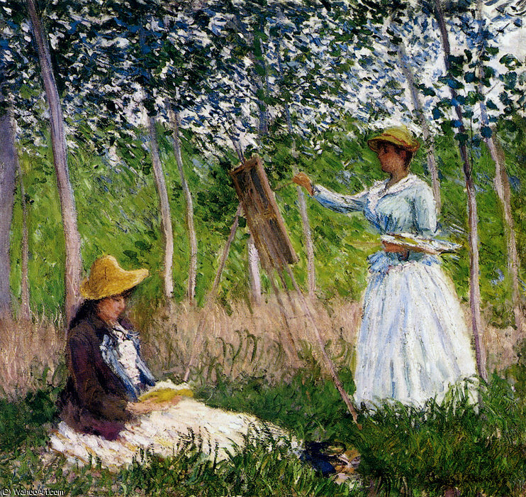 Wikioo.org - The Encyclopedia of Fine Arts - Painting, Artwork by Claude Monet - At Her Easel with Suzzanne Hoschede Reading