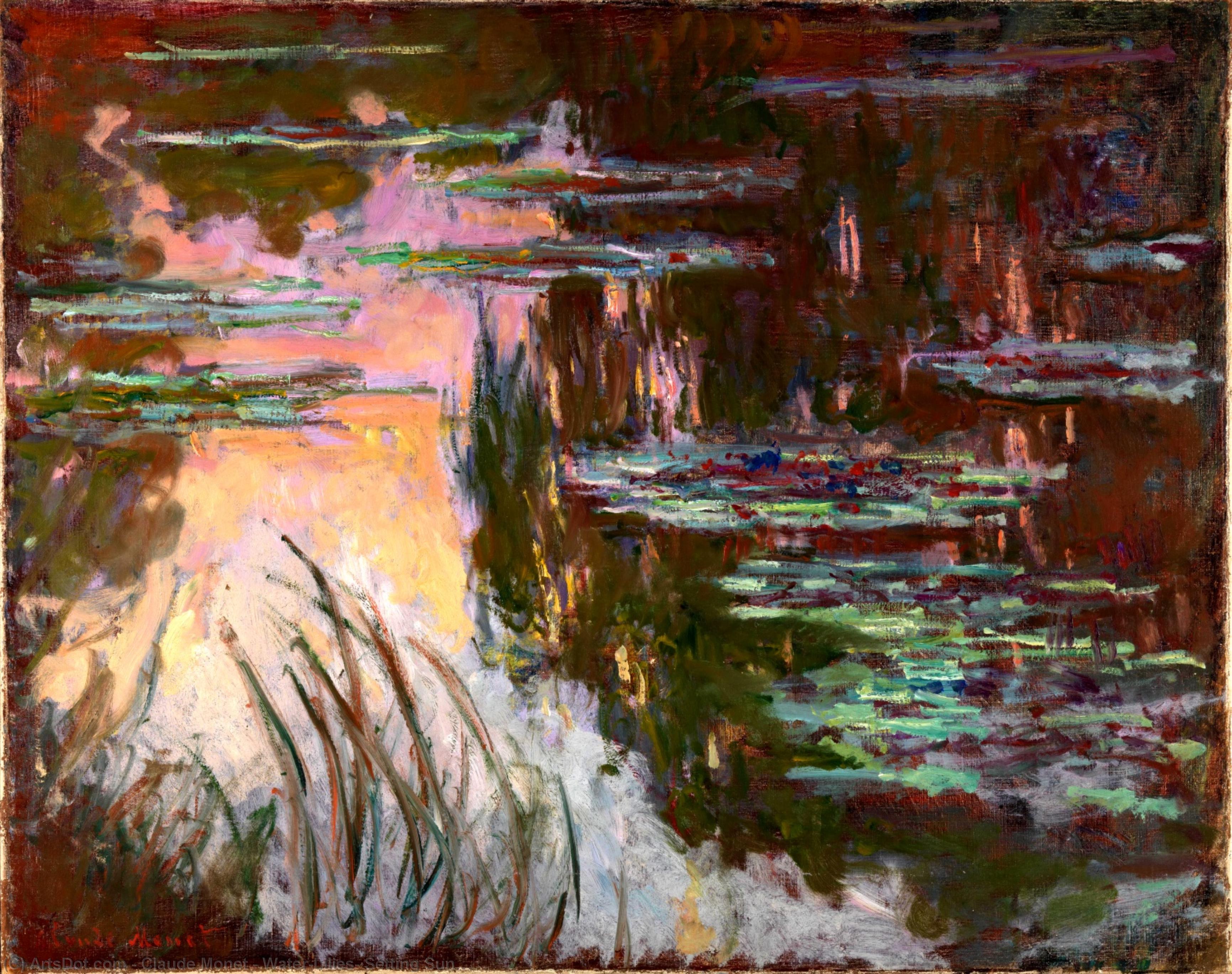Wikioo.org - The Encyclopedia of Fine Arts - Painting, Artwork by Claude Monet - Water-Lilies, Setting Sun