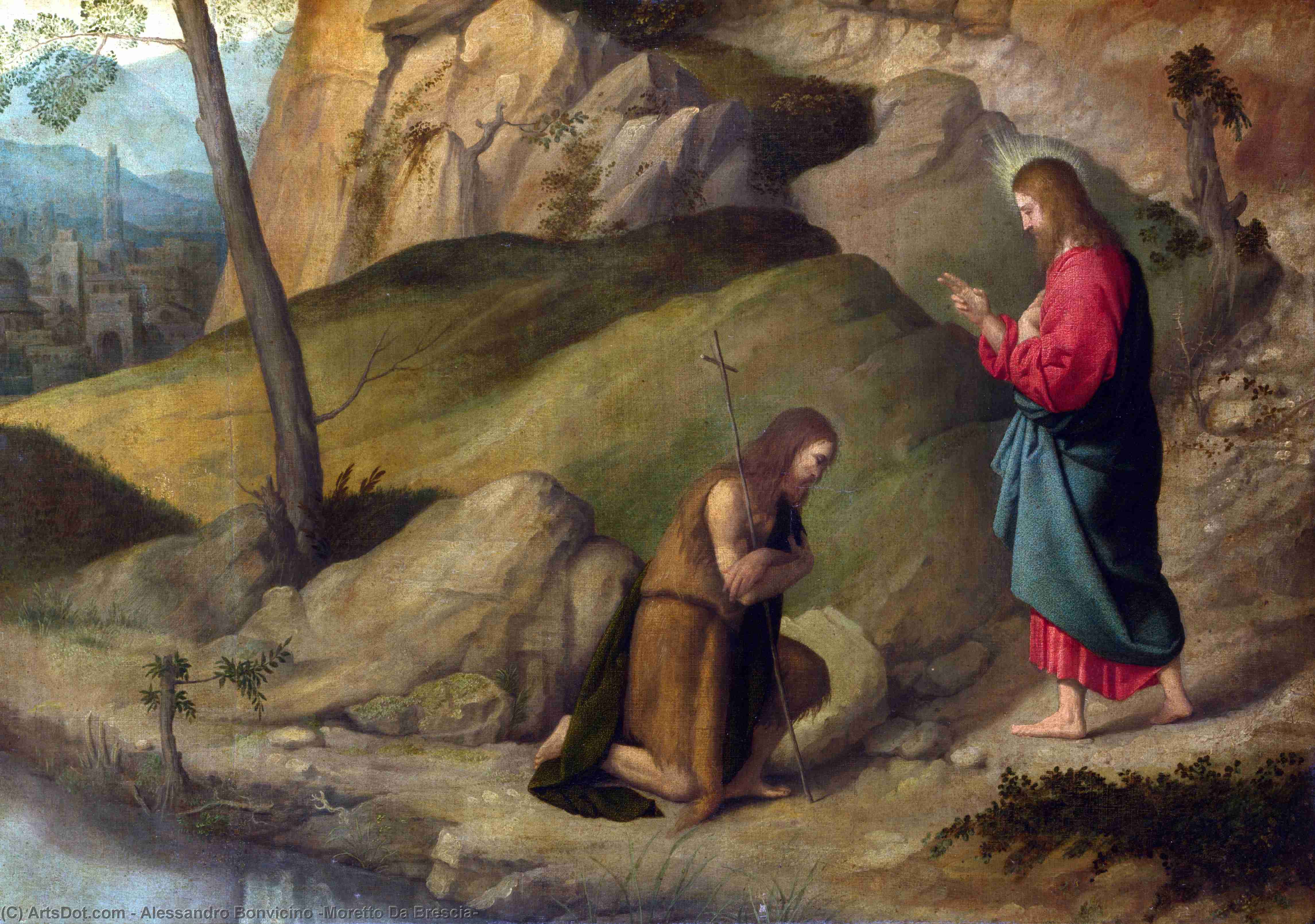 Wikioo.org - สารานุกรมวิจิตรศิลป์ - จิตรกรรม Alessandro Bonvicino (Moretto Da Brescia) - Christ blessing Saint John the Baptist