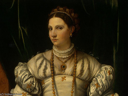Wikioo.org - The Encyclopedia of Fine Arts - Painting, Artwork by Alessandro Bonvicino (Moretto Da Brescia) - Portrait of a Lady in White d1