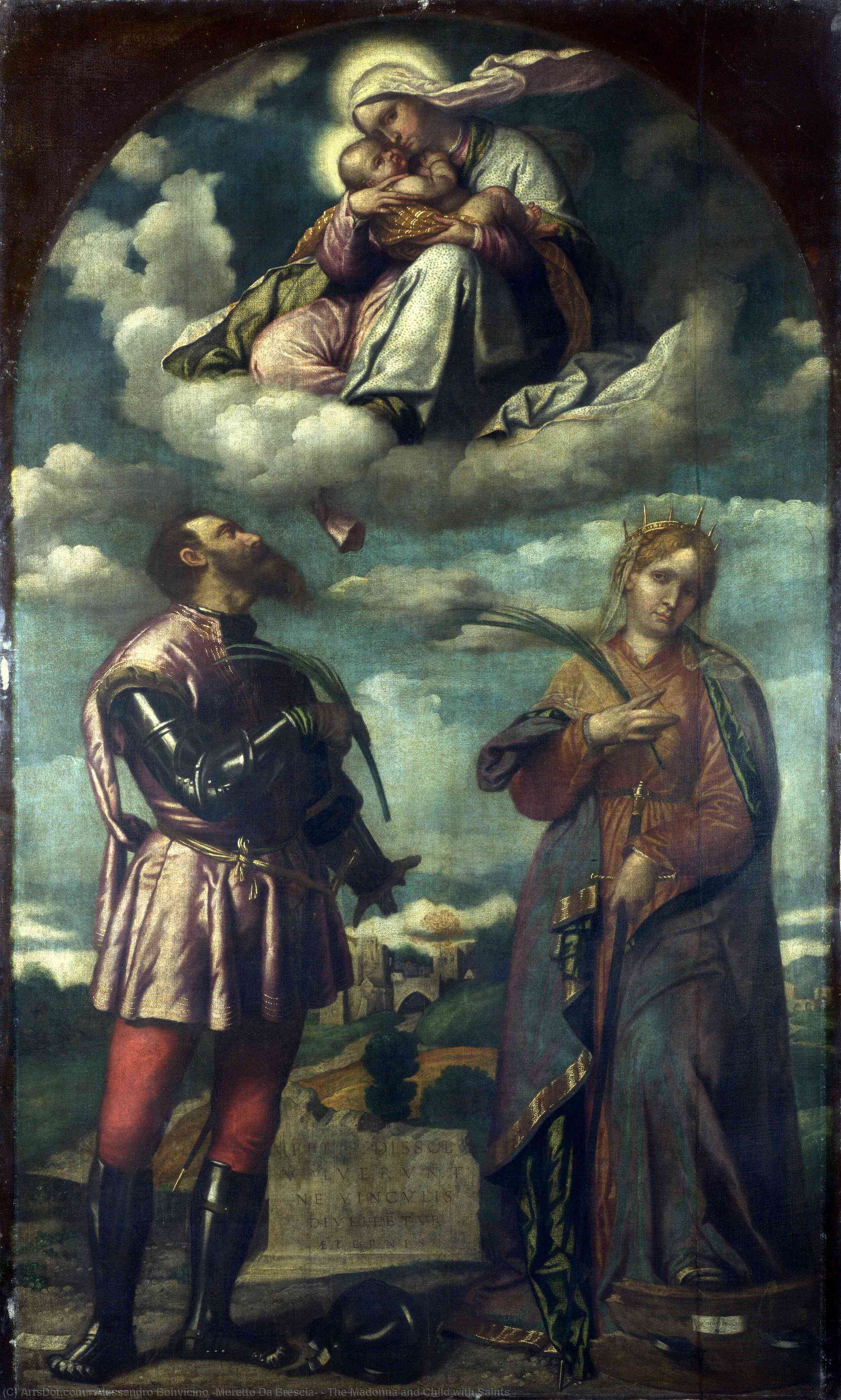 Wikioo.org - The Encyclopedia of Fine Arts - Painting, Artwork by Alessandro Bonvicino (Moretto Da Brescia) - The Madonna and Child with Saints