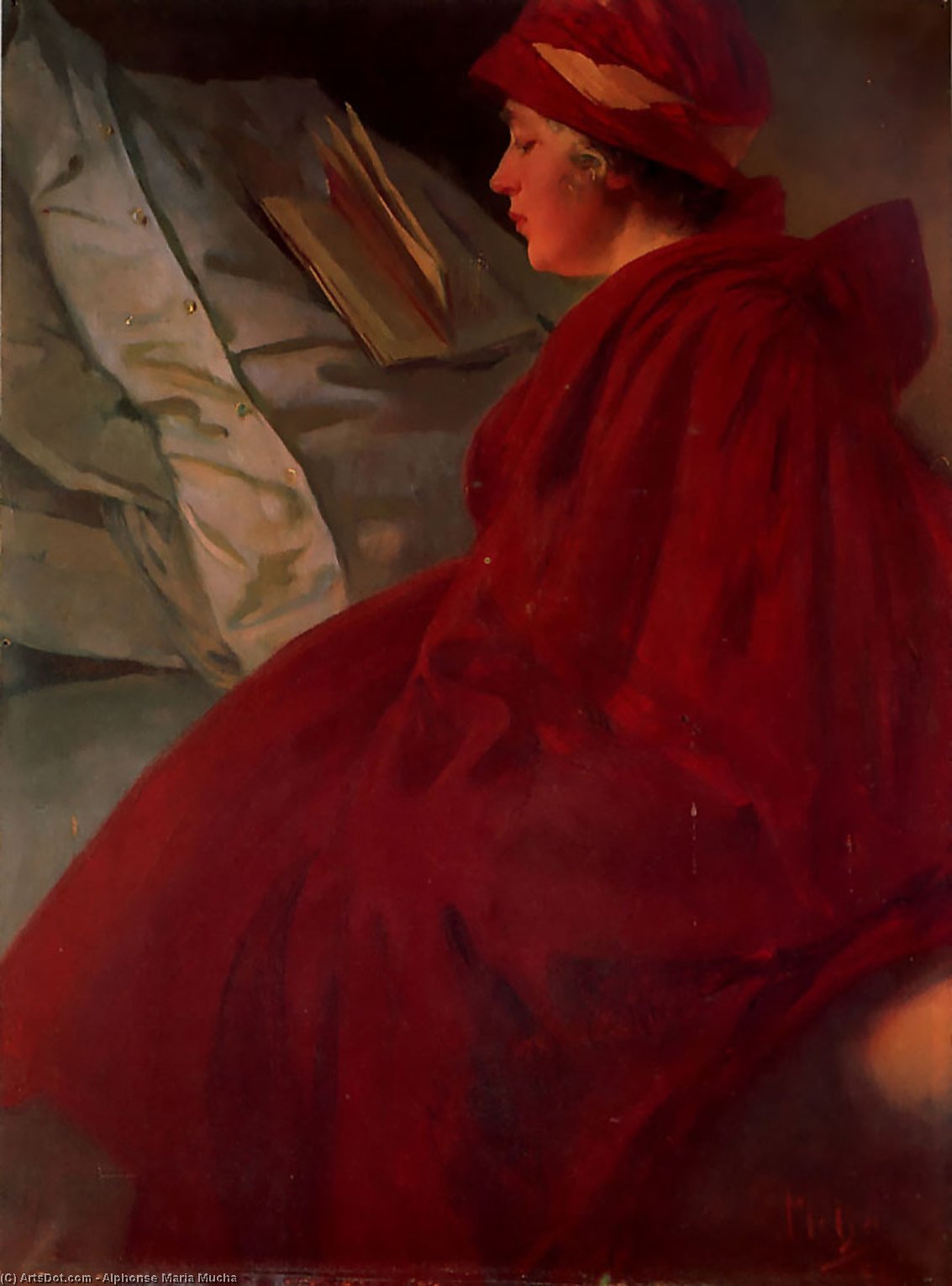 Wikioo.org - Bách khoa toàn thư về mỹ thuật - Vẽ tranh, Tác phẩm nghệ thuật Alphonse Maria Mucha - The red cape