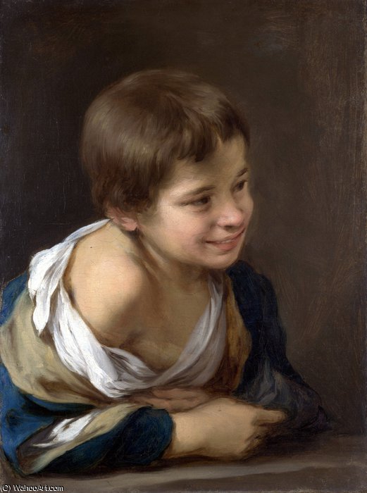 Wikioo.org - The Encyclopedia of Fine Arts - Painting, Artwork by Bartolome Esteban Murillo - A Peasant Boy leaning on a Sill