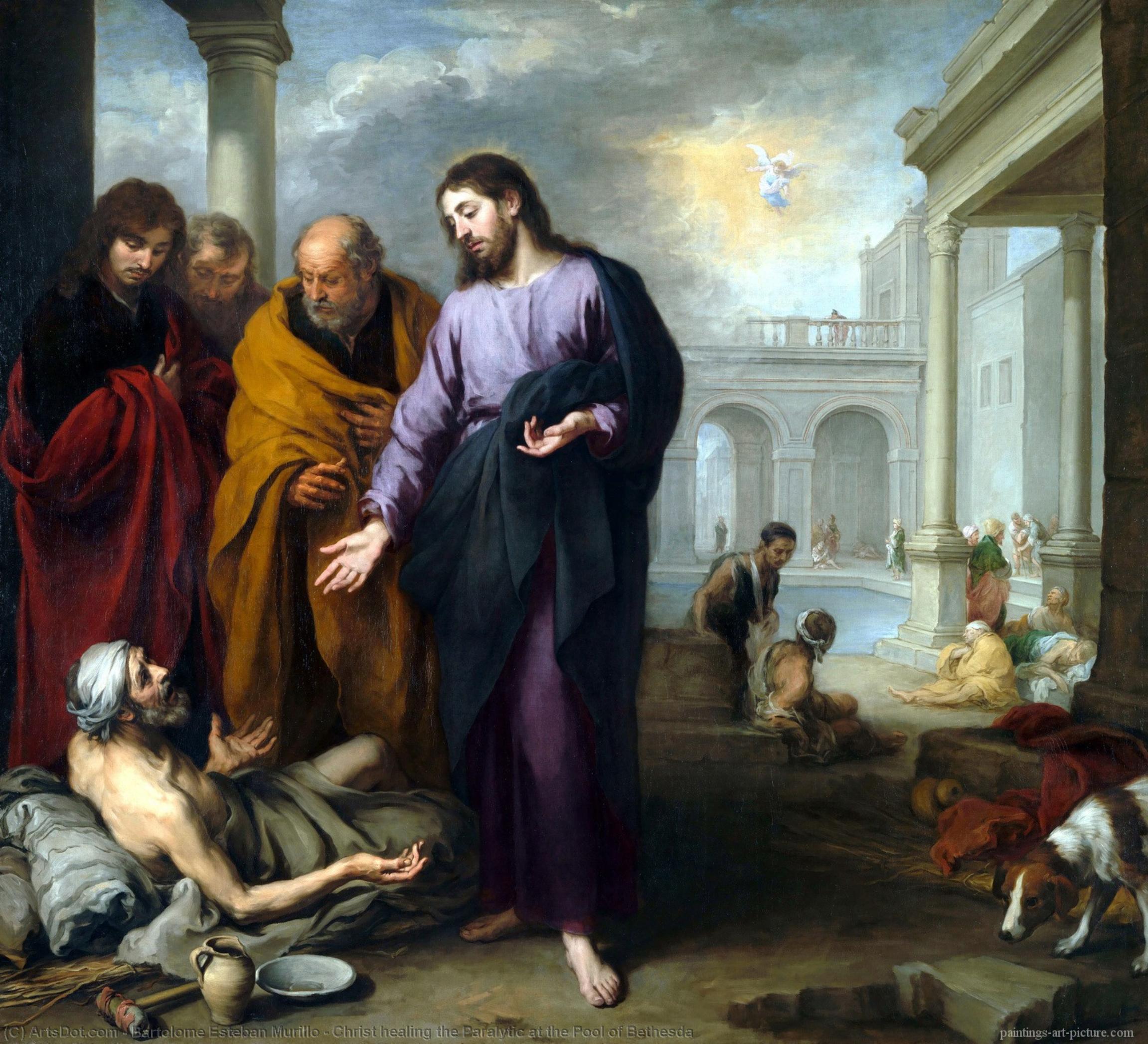 Wikioo.org - The Encyclopedia of Fine Arts - Painting, Artwork by Bartolome Esteban Murillo - Christ healing the Paralytic at the Pool of Bethesda