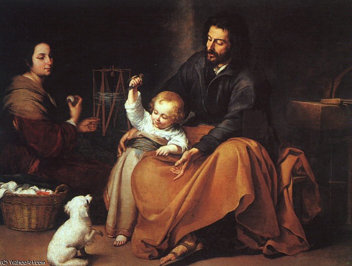 Wikioo.org - The Encyclopedia of Fine Arts - Painting, Artwork by Bartolome Esteban Murillo - The Holy Family with a Bird