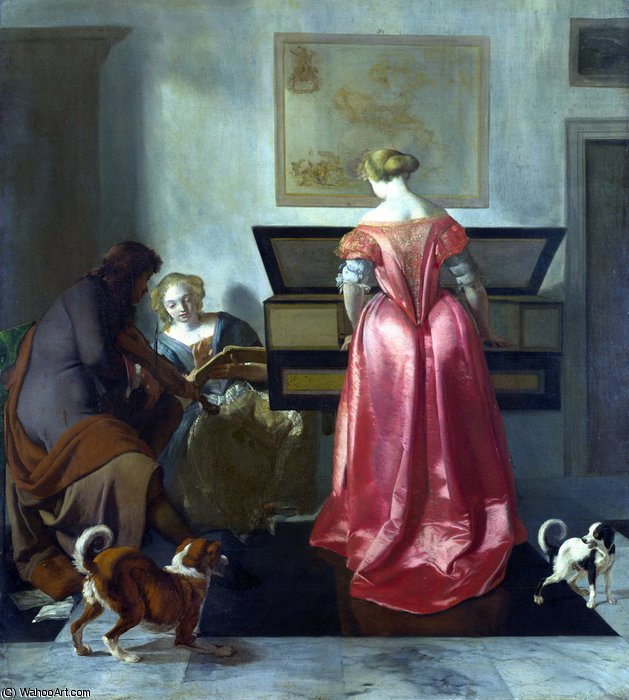 Wikioo.org - The Encyclopedia of Fine Arts - Painting, Artwork by Jacob Ochtervelt - Two Women and a Man making Music