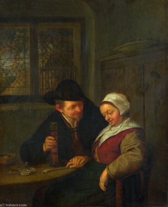 WikiOO.org - Encyclopedia of Fine Arts - Maleri, Artwork Adriaen Van Ostade - A Peasant courting an Elderly Woman