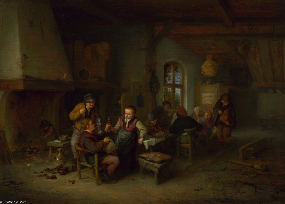 Wikioo.org - The Encyclopedia of Fine Arts - Painting, Artwork by Adriaen Van Ostade - The Interior of an Inn