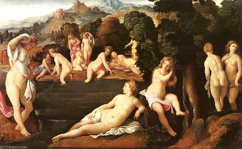 Wikioo.org - The Encyclopedia of Fine Arts - Painting, Artwork by Palma Il Vecchio - Diana and Callisto, oil on canvas, Art H