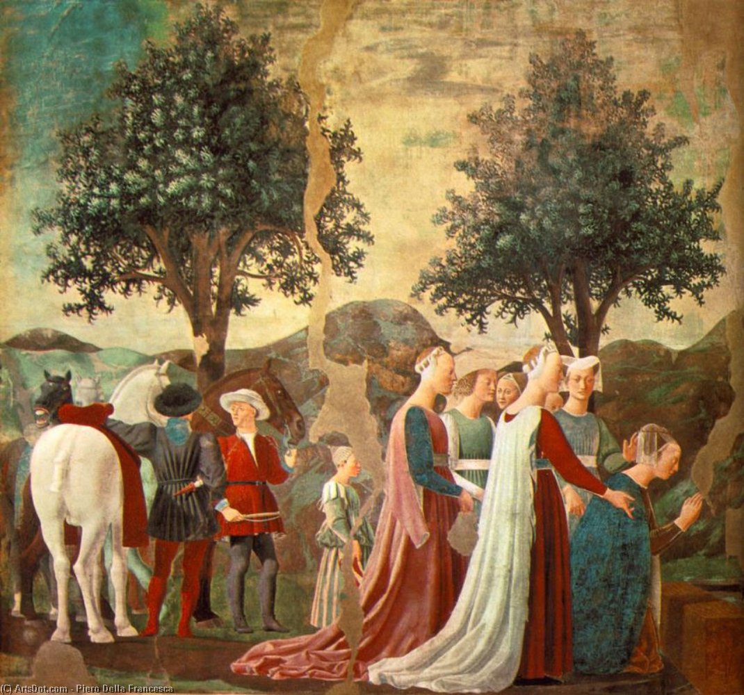 Wikioo.org - The Encyclopedia of Fine Arts - Painting, Artwork by Piero Della Francesca - Adoration of the Holy Wood (left view)