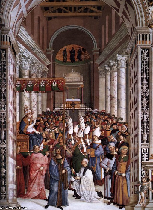 Wikioo.org - The Encyclopedia of Fine Arts - Painting, Artwork by Bernardino Di Betto (Pintoricchio) - siena - Aeneas Piccolomini Crowned as Pope