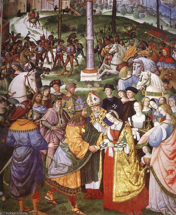 Wikioo.org - The Encyclopedia of Fine Arts - Painting, Artwork by Bernardino Di Betto (Pintoricchio) - siena - Aeneas Piccolomini Introduces Eleonora of Portugal to Frederick