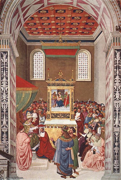Wikioo.org - The Encyclopedia of Fine Arts - Painting, Artwork by Bernardino Di Betto (Pintoricchio) - siena - Piccolomini Receives the Cardinal Hat